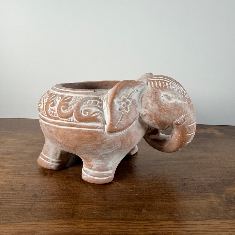 Terracotta Elephant Planter Whitewashed Boho Clay Pot